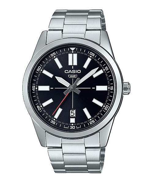 VD02D Reloj Casio Hombre Correa de Acero Esfera Negra - Reloj original en Guatemala