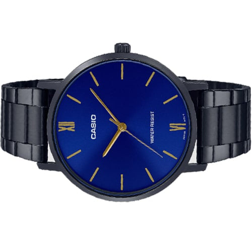 VT01B Reloj Casio Classic Hombre Acero Negro Esfera Azul - Vista lateral
