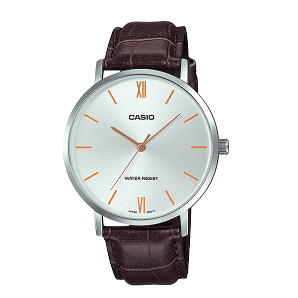 VT01L Reloj Casio Hombre Correa de Cuero Marrón - Reloj original en Guatemala