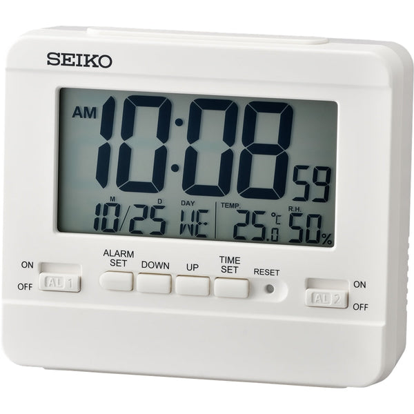 QHL086 Reloj Seiko Digital despertador LCD Estación Meteorológica con Termohigrómetro - Blanco