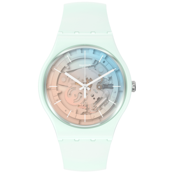 SO32S101 Reloj Swatch Fleetingly Iceblue Unisex de correa de caucho - Resina Verde