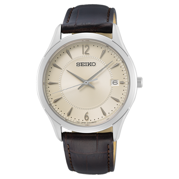 SUR421P1 Reloj Seiko Essentials Hombre Cuero Marrón Esfera Beige