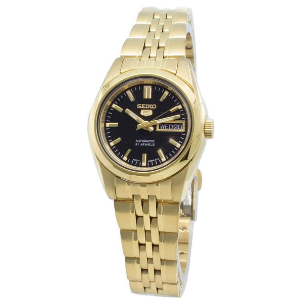 SYMA40 Reloj Seiko Automatic 5 Mujer Acero Dorado Esfera Negra