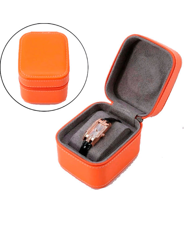 TC-011 Caja para reloj Tancy un espacio de cuero acolchado - Naranja - Cuero Negro
