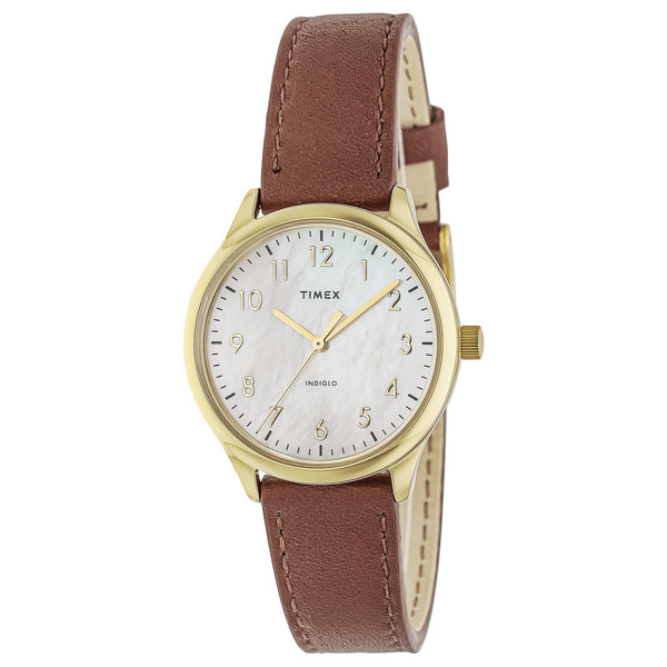 TW2W15700 Reloj Timex Standard Mujer Correa Cuero Marrón Caja Dorada