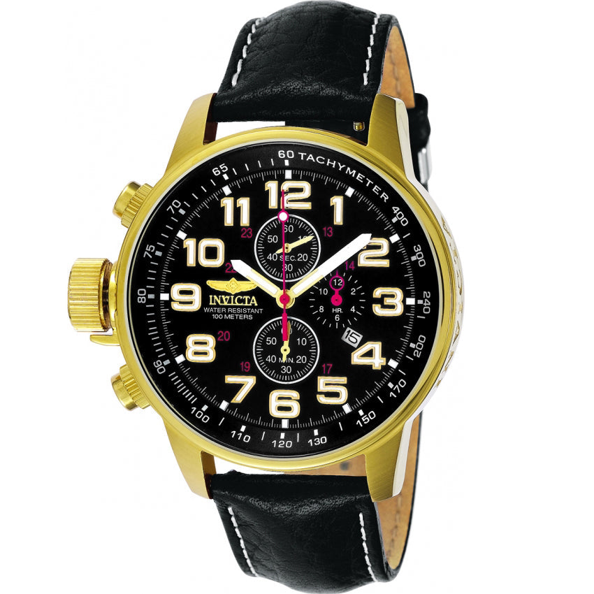 Reloj Invicta Force Zager de caballero banda de piel 46 mm - Negro - 3330 - Cuero Negro