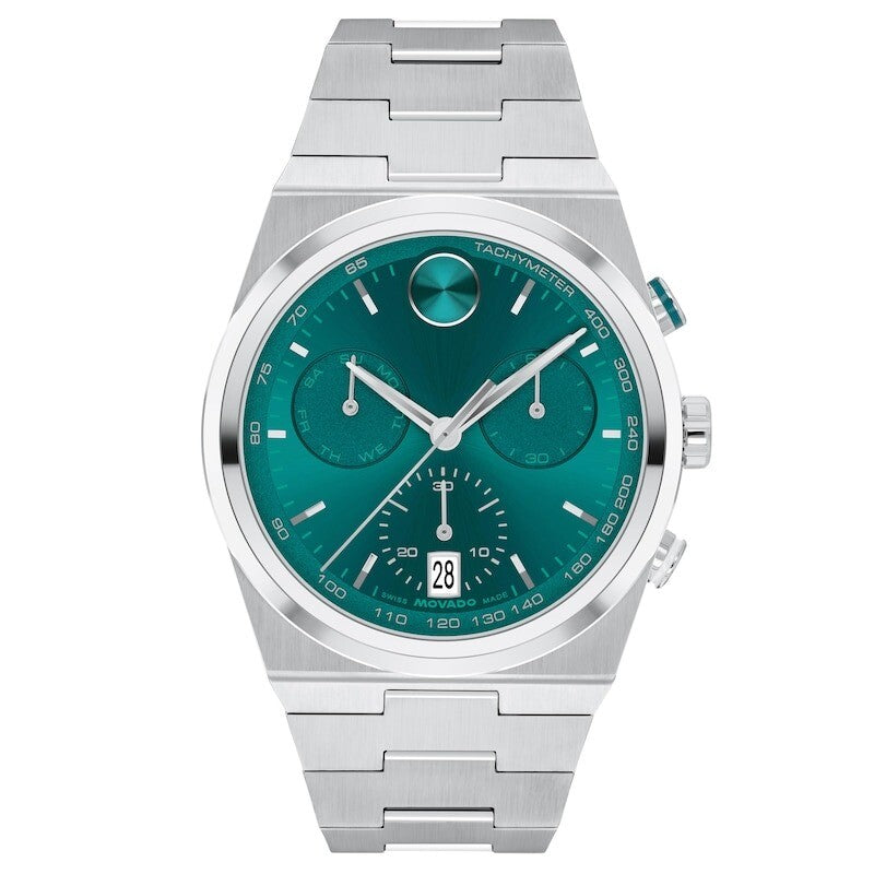 Movado Bold Quest 3601200 – Reloj cronógrafo para hombre, carátula verde de 42 mm - Plateado