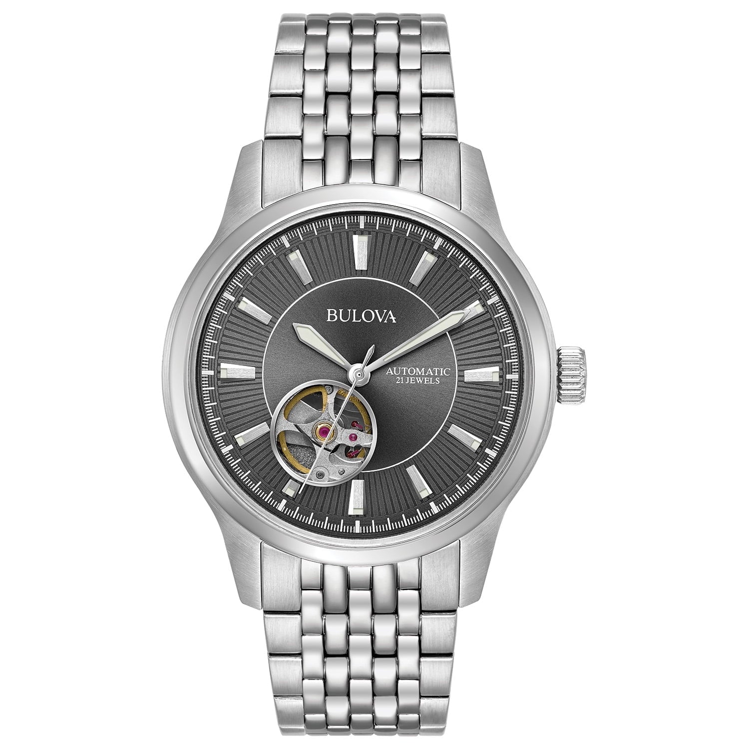 96A190 Bulova Classic Skeleton de hombre pulsera de acero inoxidable