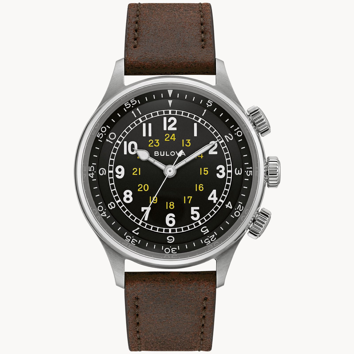 96A245 Bulova A-15 Pilot de hombre pulsera de cuero - Cuero Marrón