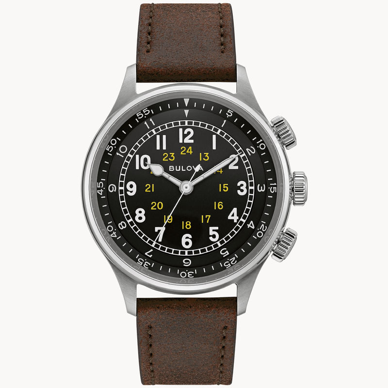 96A245 Reloj Bulova A-15 Pilot de hombre pulsera de cuero marrón