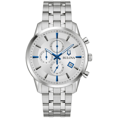 96B404 Reloj Bulova Sutton de caballero pulsera de metal plateado