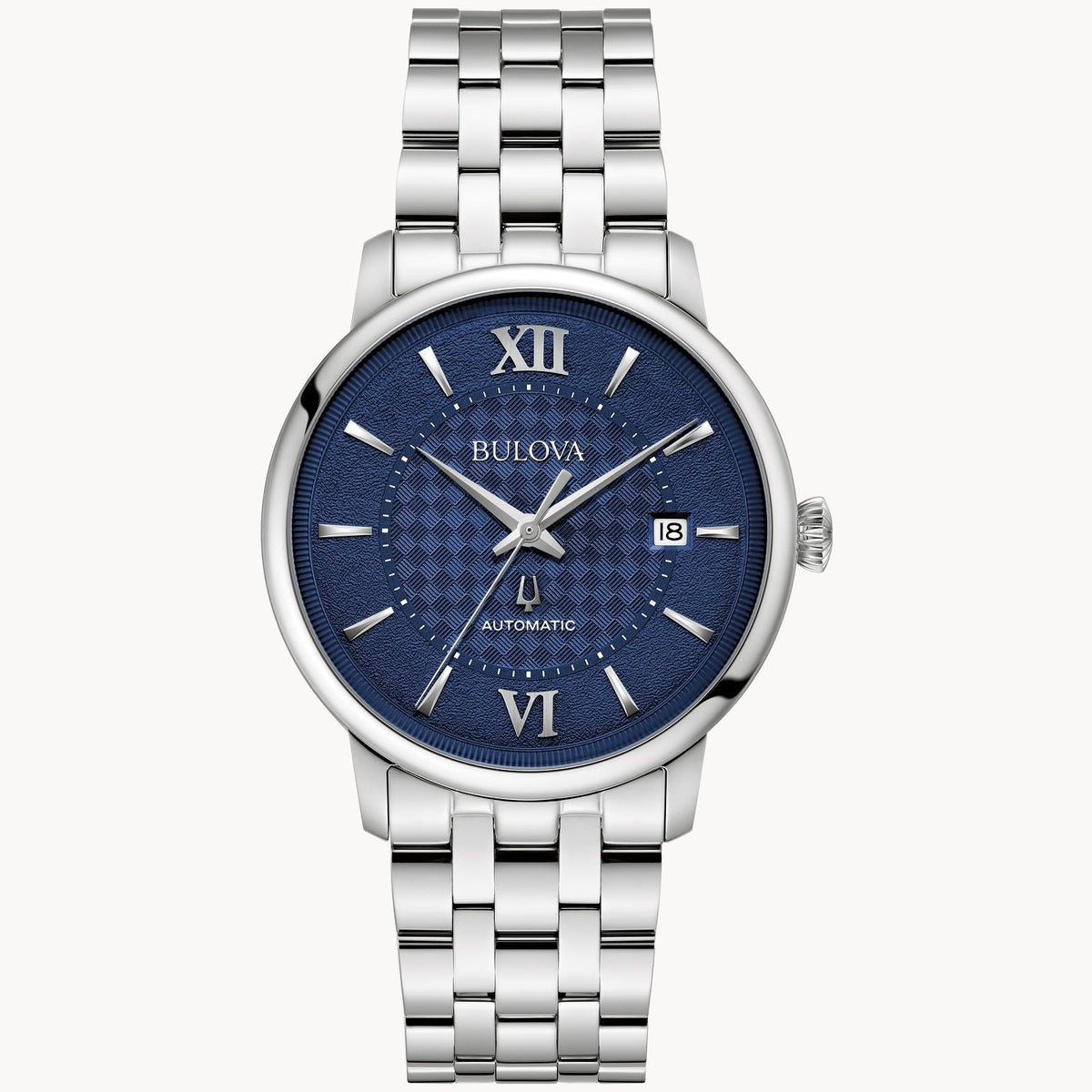 96B447 Reloj Bulova Hudson de hombre pulsera de metal plateado