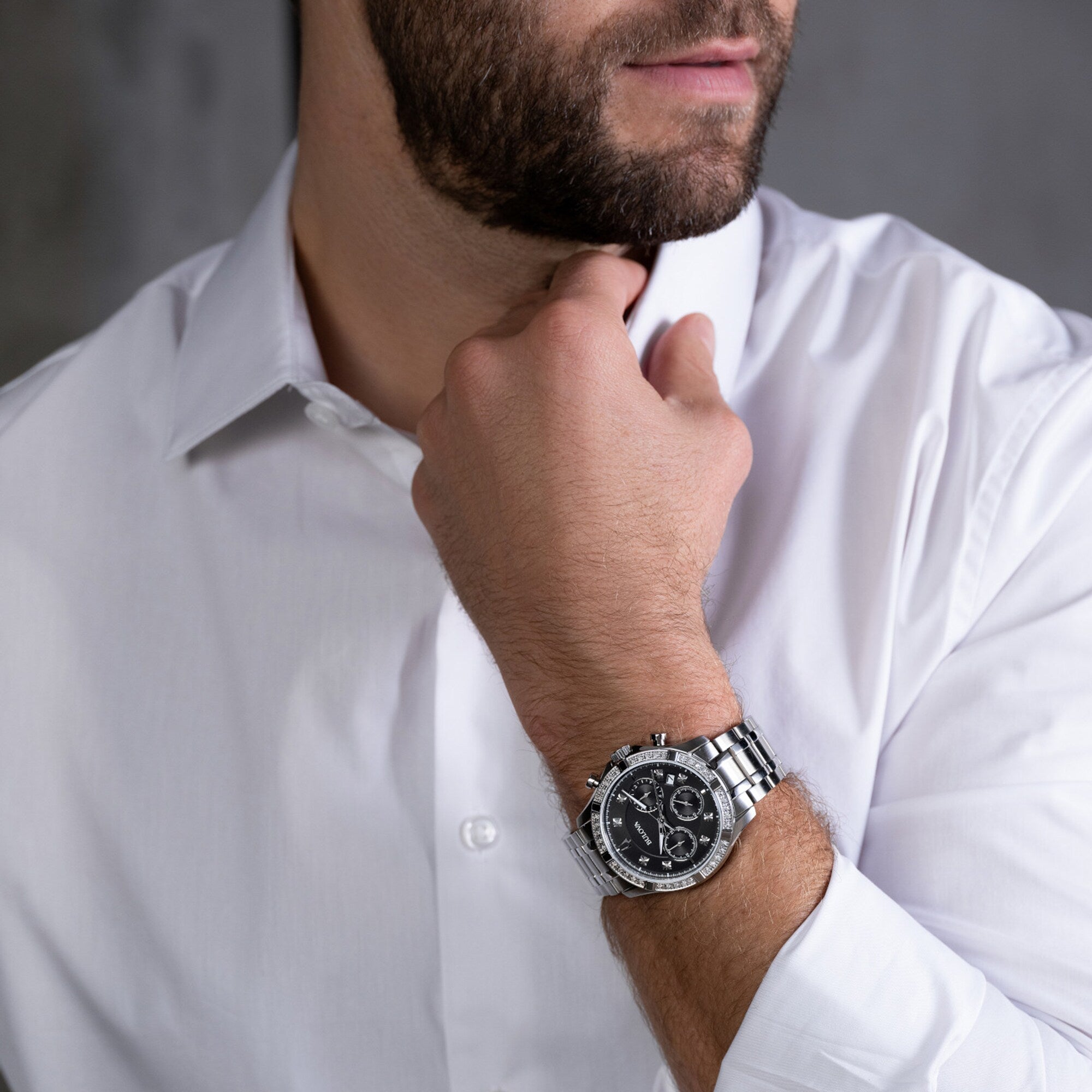 Reloj Bulova Diamond Hombre Acero Esfera Negra - Vista trasera