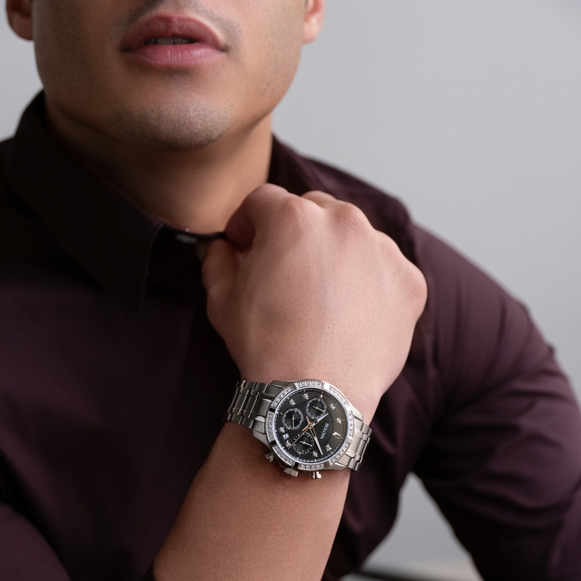 Reloj Bulova Diamond Hombre Acero Esfera Negra - Detalle de esfera