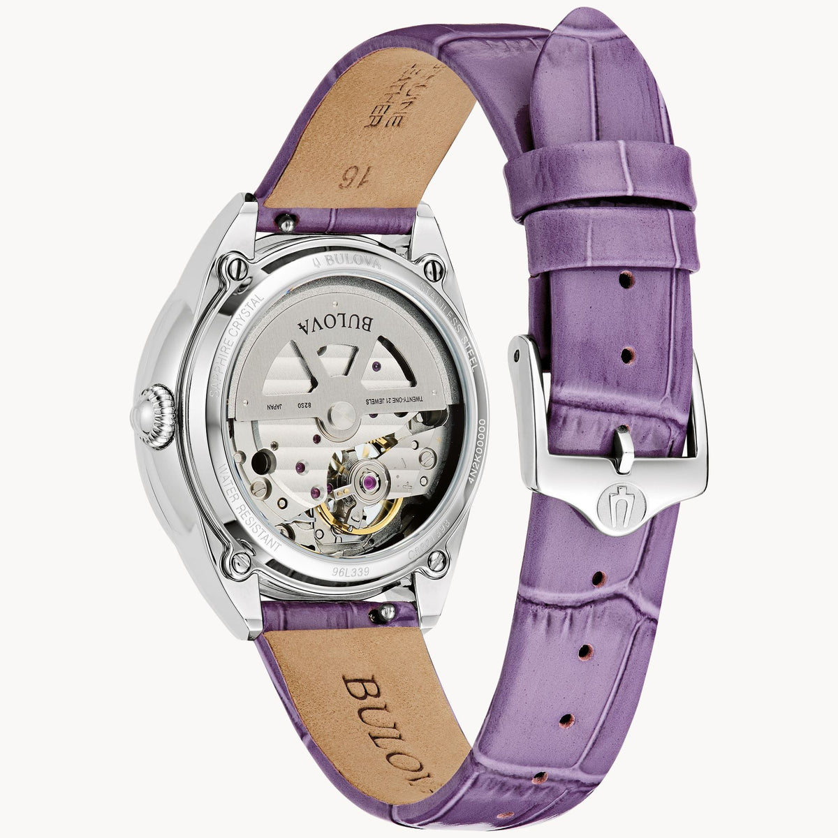 96L339 Reloj Bulova Sutton de dama correa de piel automático - Cuero Morado