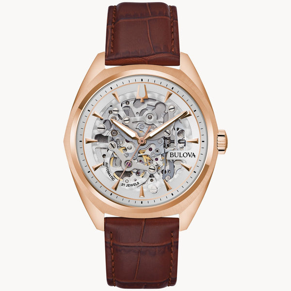 Reloj Bulova Surveyor Hombre Cuero Tono Oro Rosa - Vista lateral