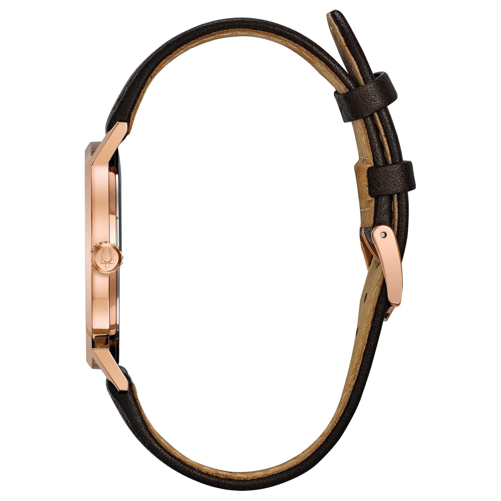 Reloj Bulova Classic Unisex Cuero Marrón Caja Oro - Detalle de esfera