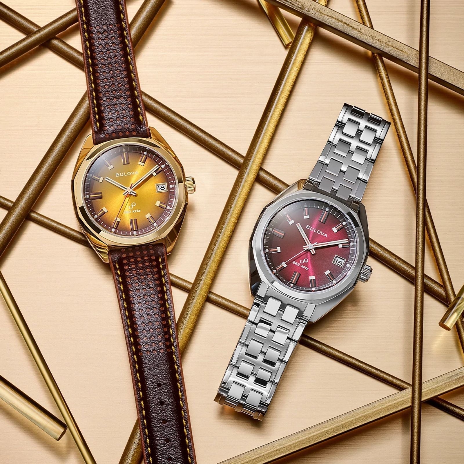 Reloj Bulova Sutton Jet Star Hombre Correa Cuero Dorado - Vista trasera