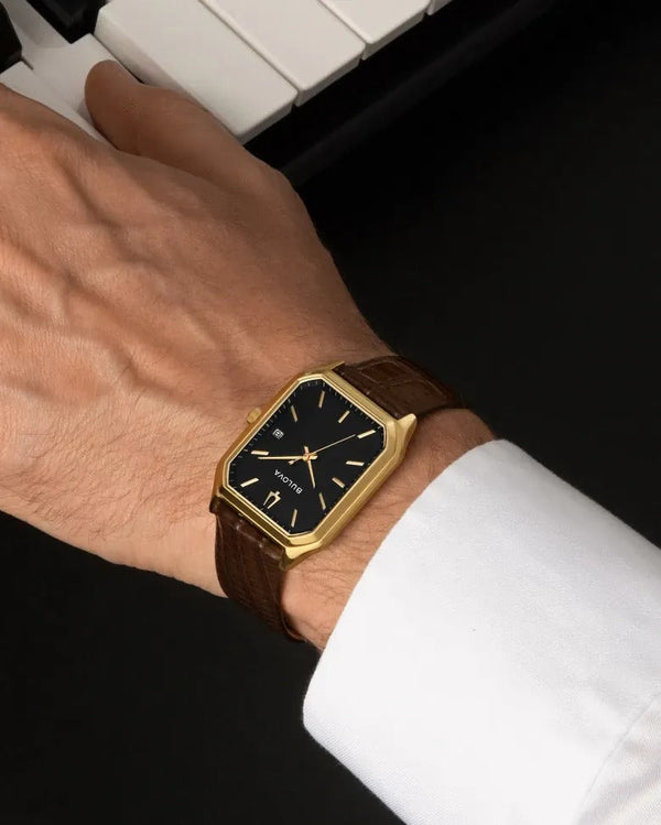 Bulova Duet Tony Bennett 97B235 reloj de hombre correa de piel marrón