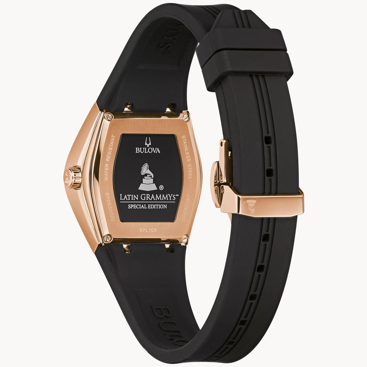 97L163 Reloj Bulova Gemini Latin Grammy de dama pulsera de resina negra