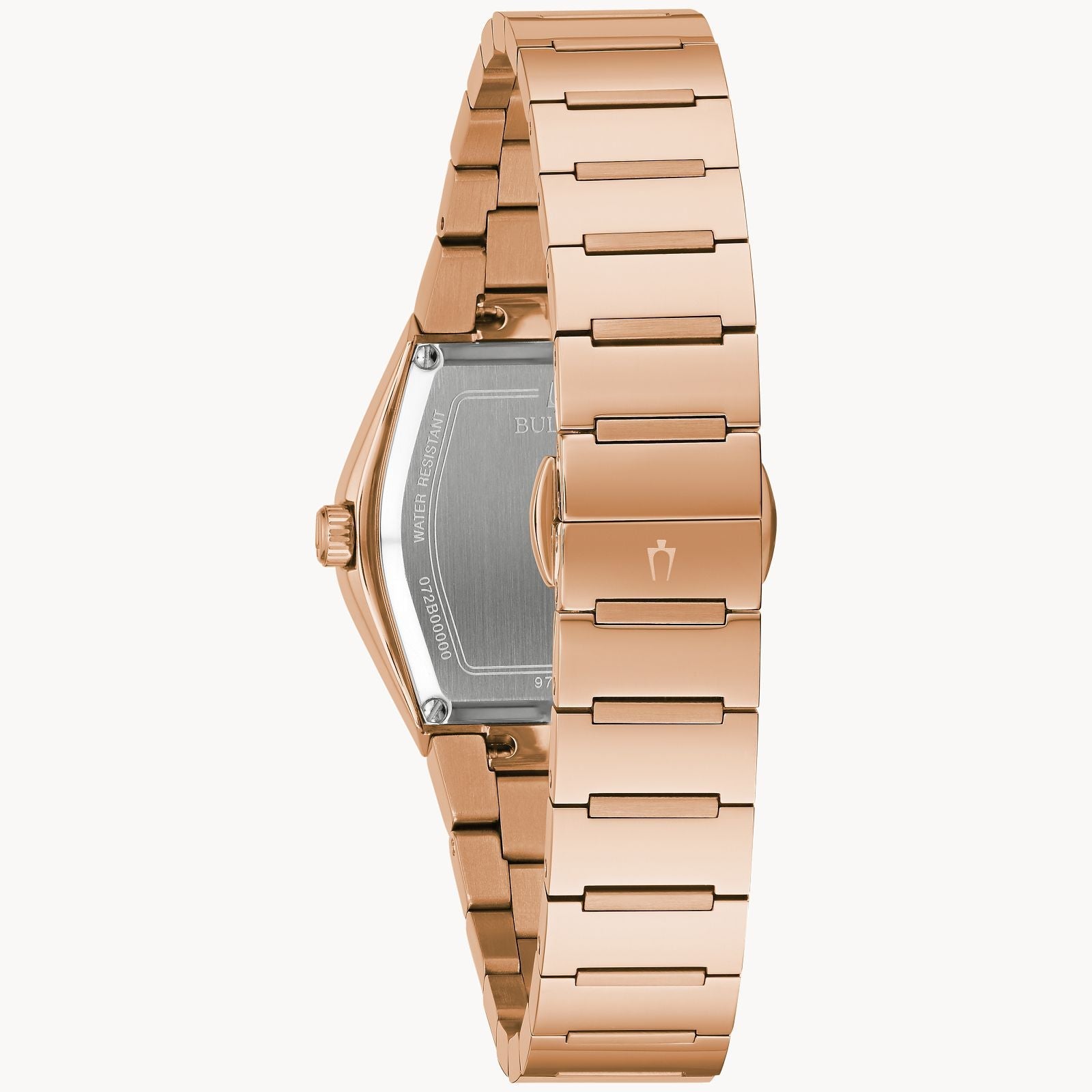 Reloj Bulova Gemini Mujer Acero Negro y Oro Rosa - Vista trasera