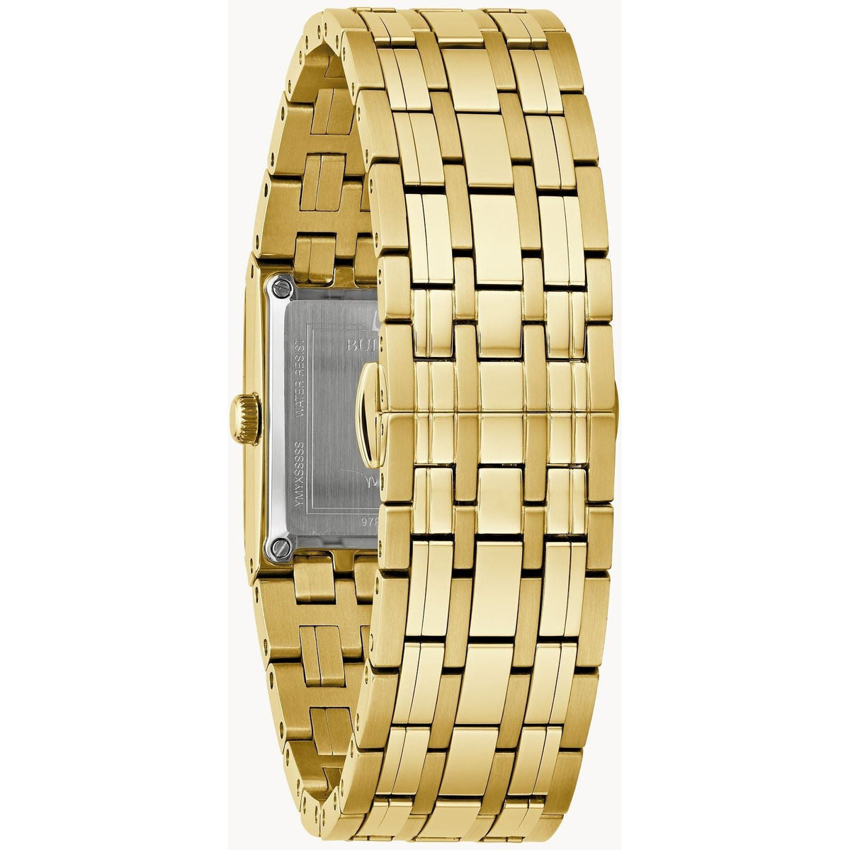 97P167 Reloj Bulova Quadra de dama banda de metal dorado