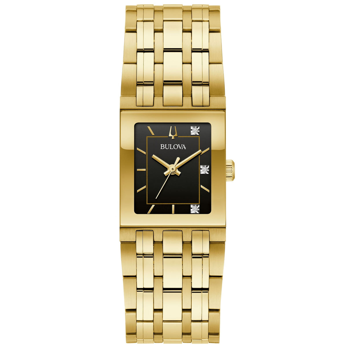 97P167 Reloj Bulova Quadra de dama banda de metal dorado