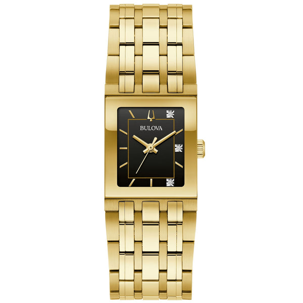 97P167 Reloj Bulova Quadra de dama banda de metal dorado