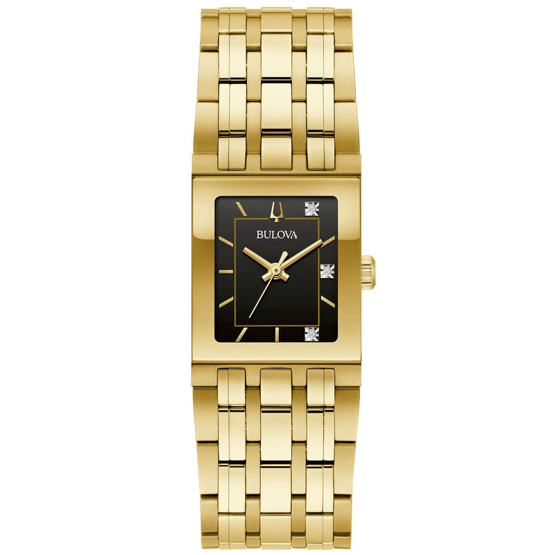 97P167 Reloj Bulova Quadra de dama banda de metal dorado