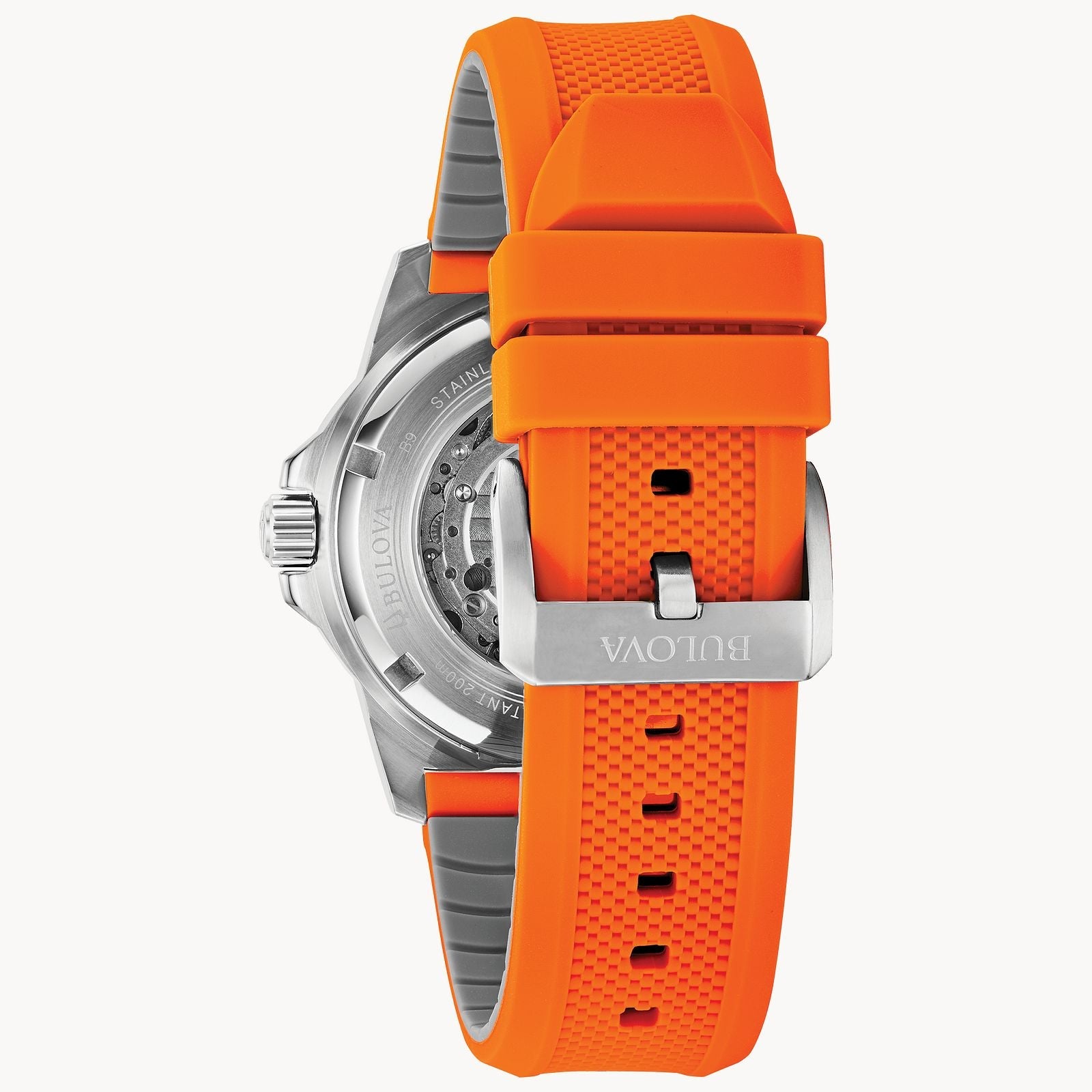 Reloj Bulova Marine Star Hombre Caucho Naranja - Vista trasera
