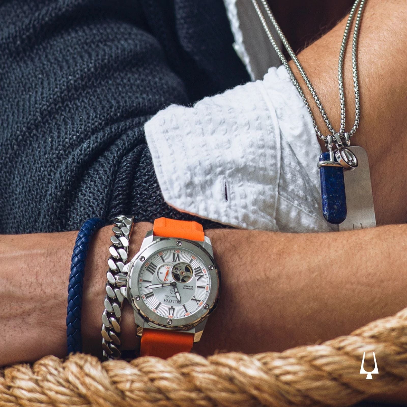 Reloj Bulova Marine Star Hombre Caucho Naranja - Detalle de esfera