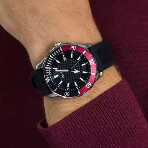 Reloj Bulova Marine Star Hombre Correa Caucho Negro y Rojo - Vista lateral