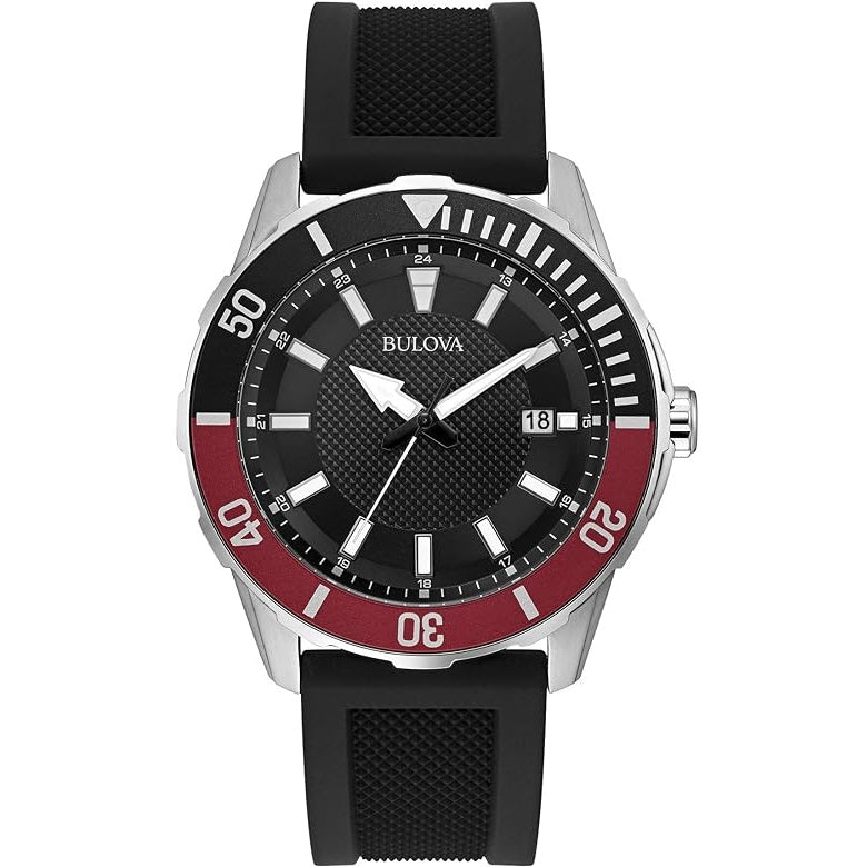 Reloj Bulova Marine Star Hombre Correa Caucho Negro y Rojo - Reloj original en Guatemala