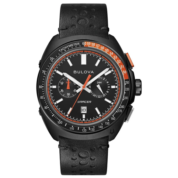 98B428 Reloj Bulova Racer Black pulsera de cuero - Cuero Negro