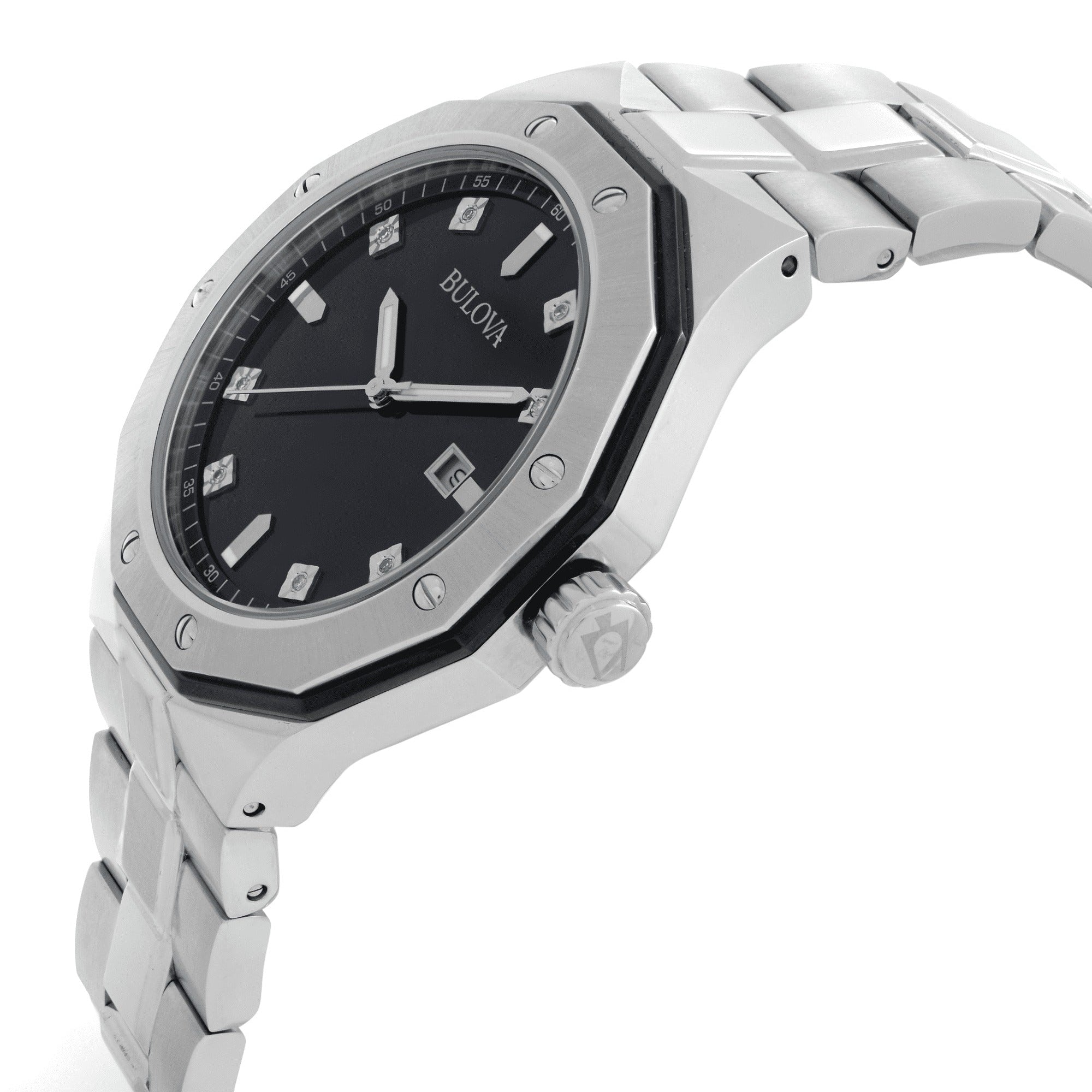 Reloj Bulova Classic Diamond Hombre Brazalete Acero Negro - Detalle de esfera
