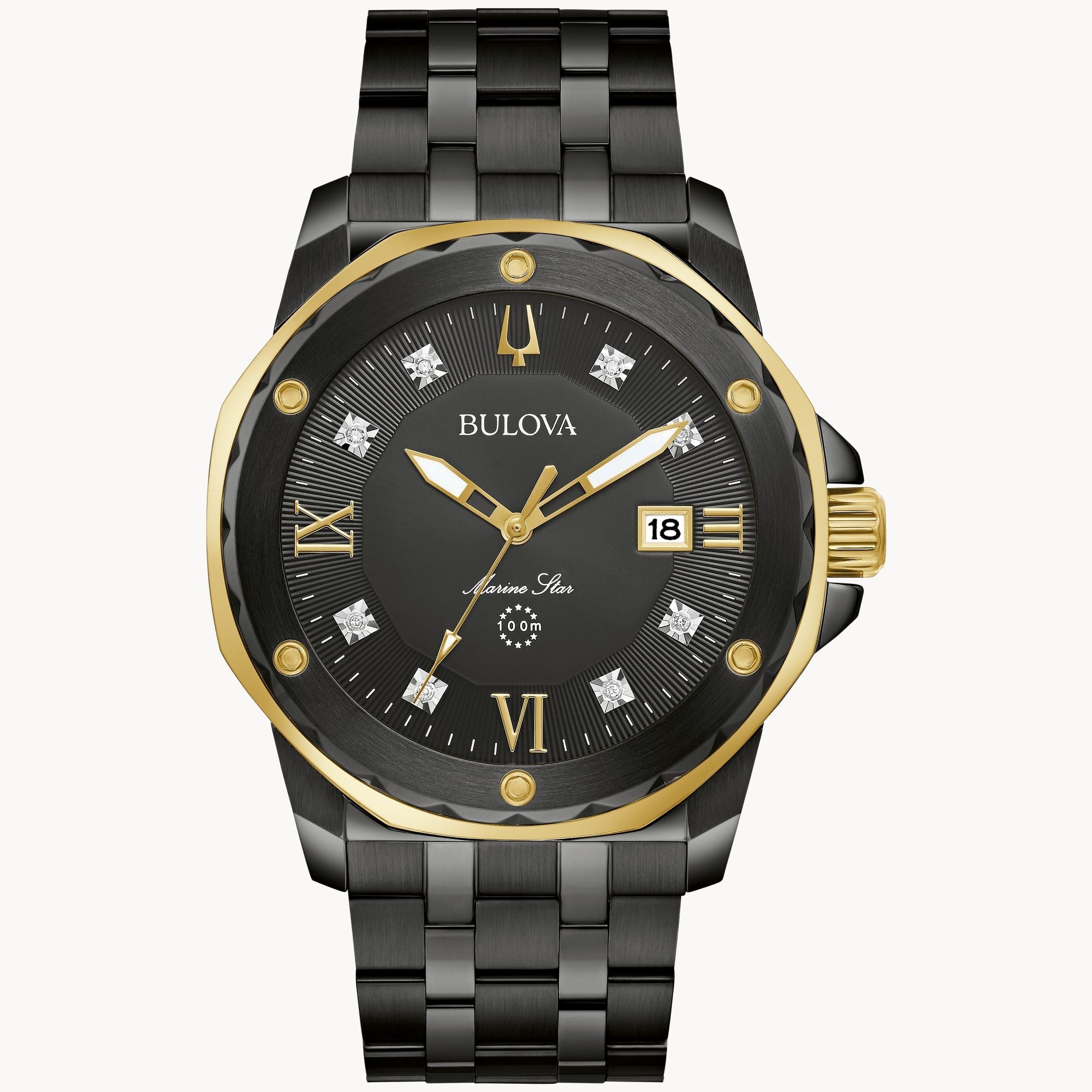 Reloj Bulova Marine Star Hombre Acero Negro y Dorado - Reloj original en Guatemala