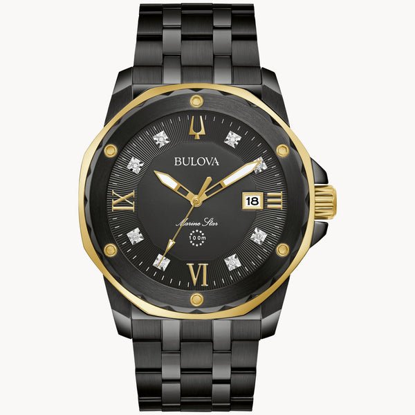 Reloj Bulova Marine Star Hombre Acero Negro y Dorado - Reloj original en Guatemala