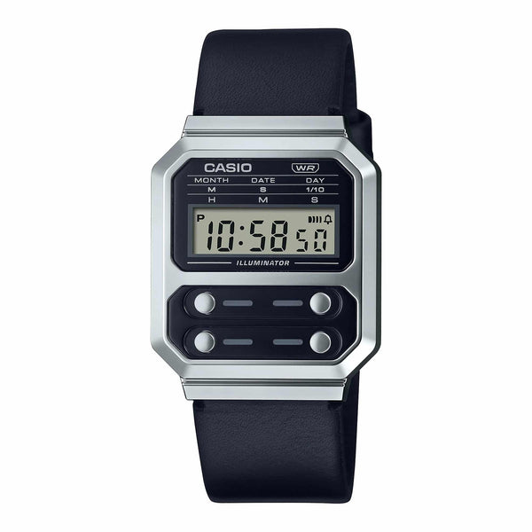 A-100WEL Reloj Casio Vintage Unisex Correa de Cuero Negro - Reloj original en Guatemala