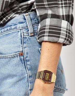 A-159WGEA Reloj Casio Vintage Unisex Correa de Acero Dorado - Detalle de esfera