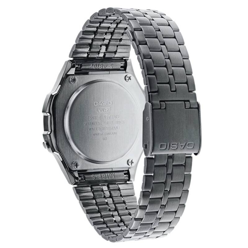 A-171WEGG Reloj Casio Vintage Unisex Correa de Acero Negro - Detalle de esfera