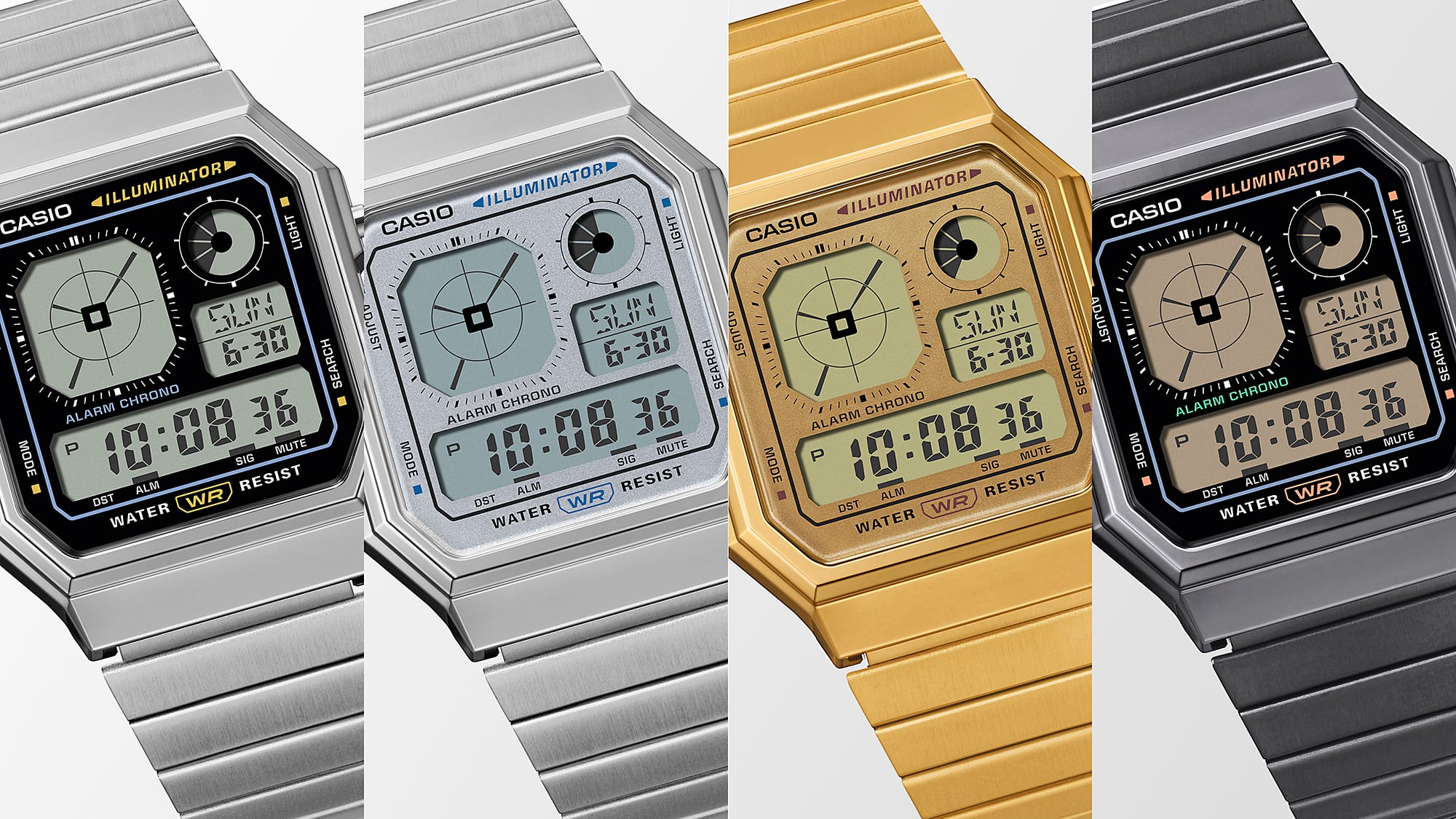 1A Reloj Casio Digital Hombre Correa de Acero Plata - Detalle de esfera