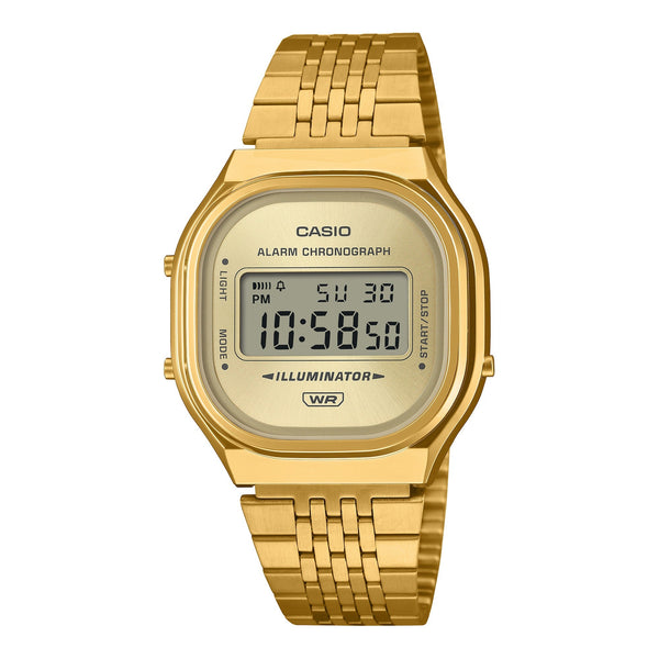 A140WEG-9A Reloj Casio Vintage unisex correa de metal digital - Acero Inoxidable Dorado