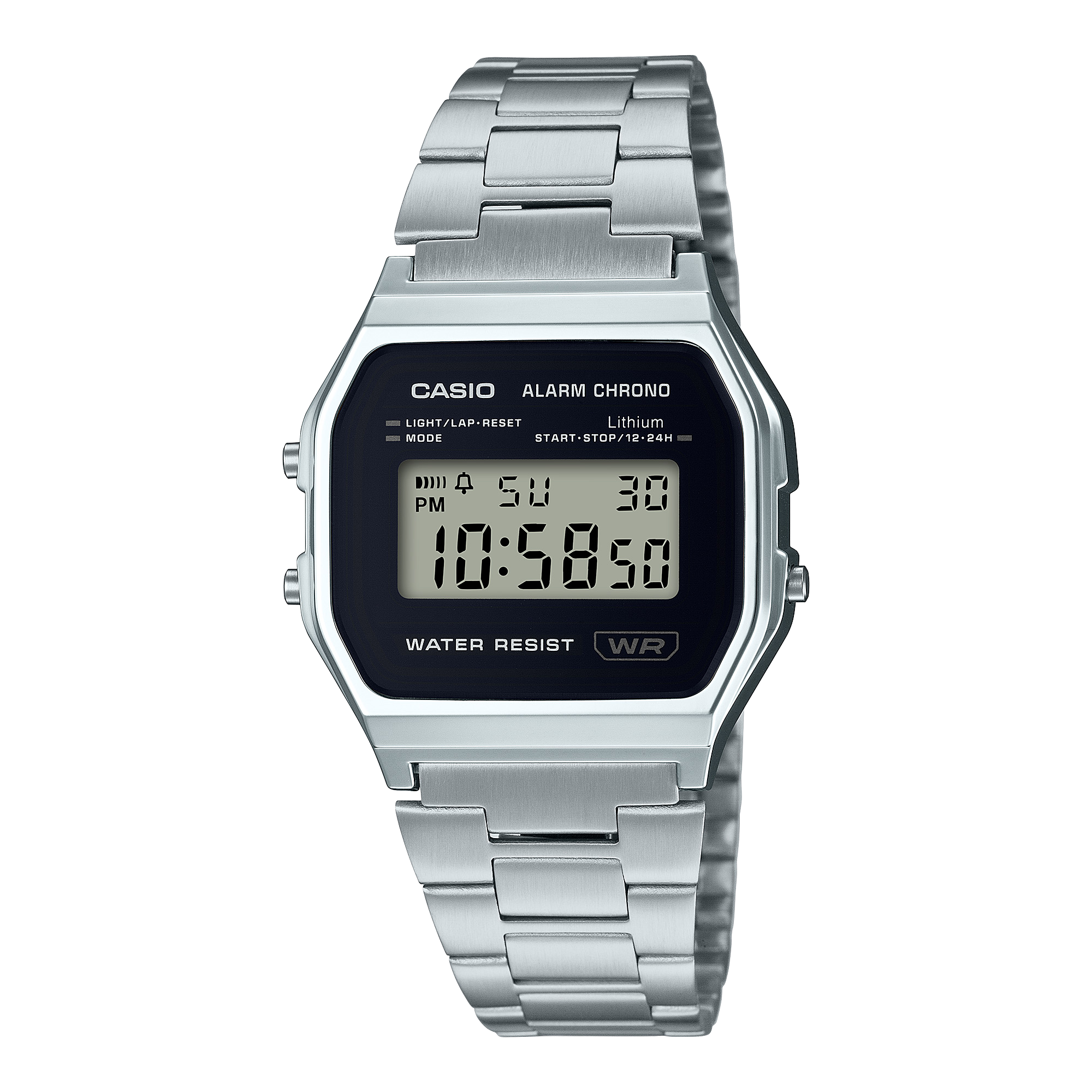 A158WEA-1 Reloj Casio Digital unisex correa de metal - Acero Inoxidable Plateado