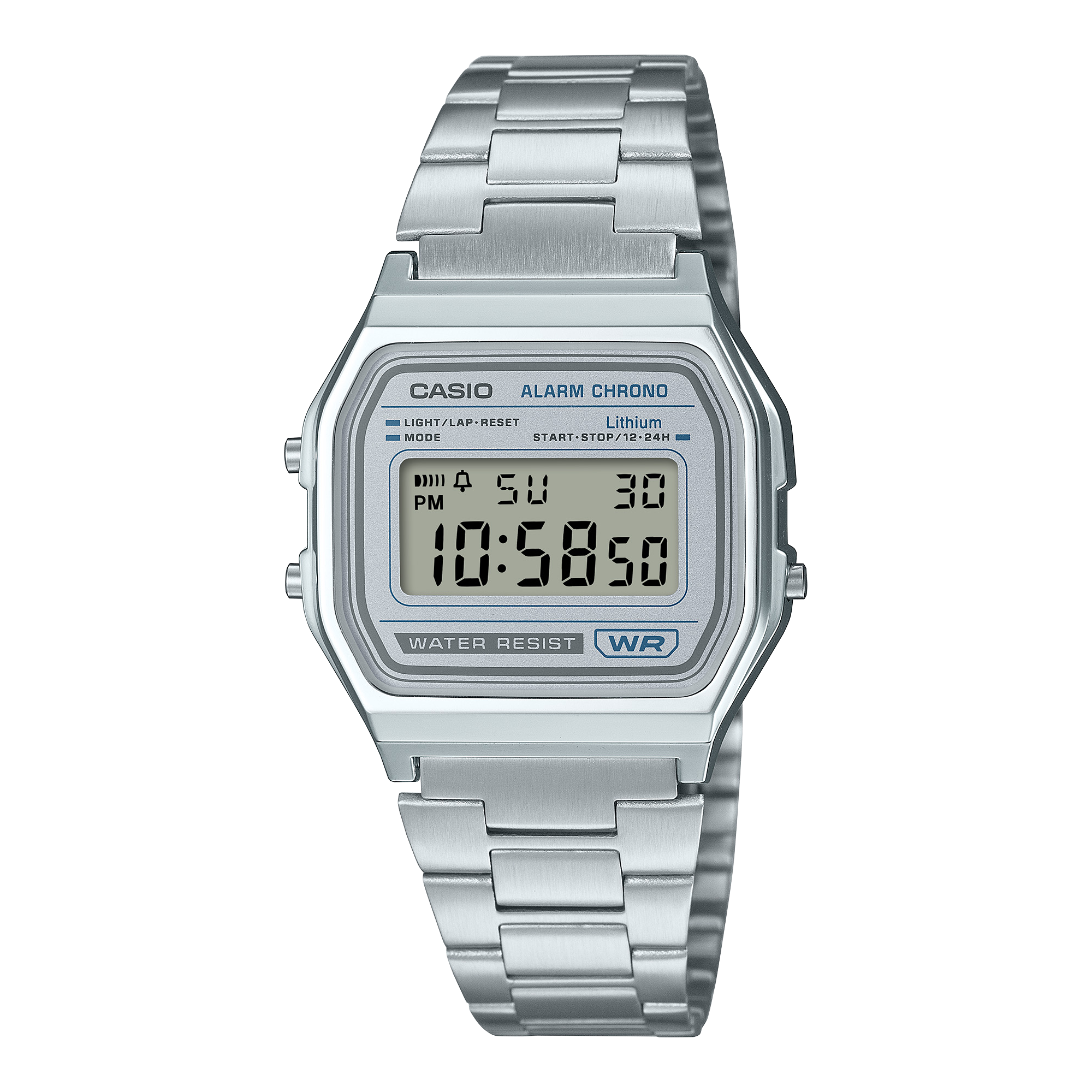 A158WEA-7 Reloj Casio Digital unisex corre de metal - Acero Inoxidable Plateado