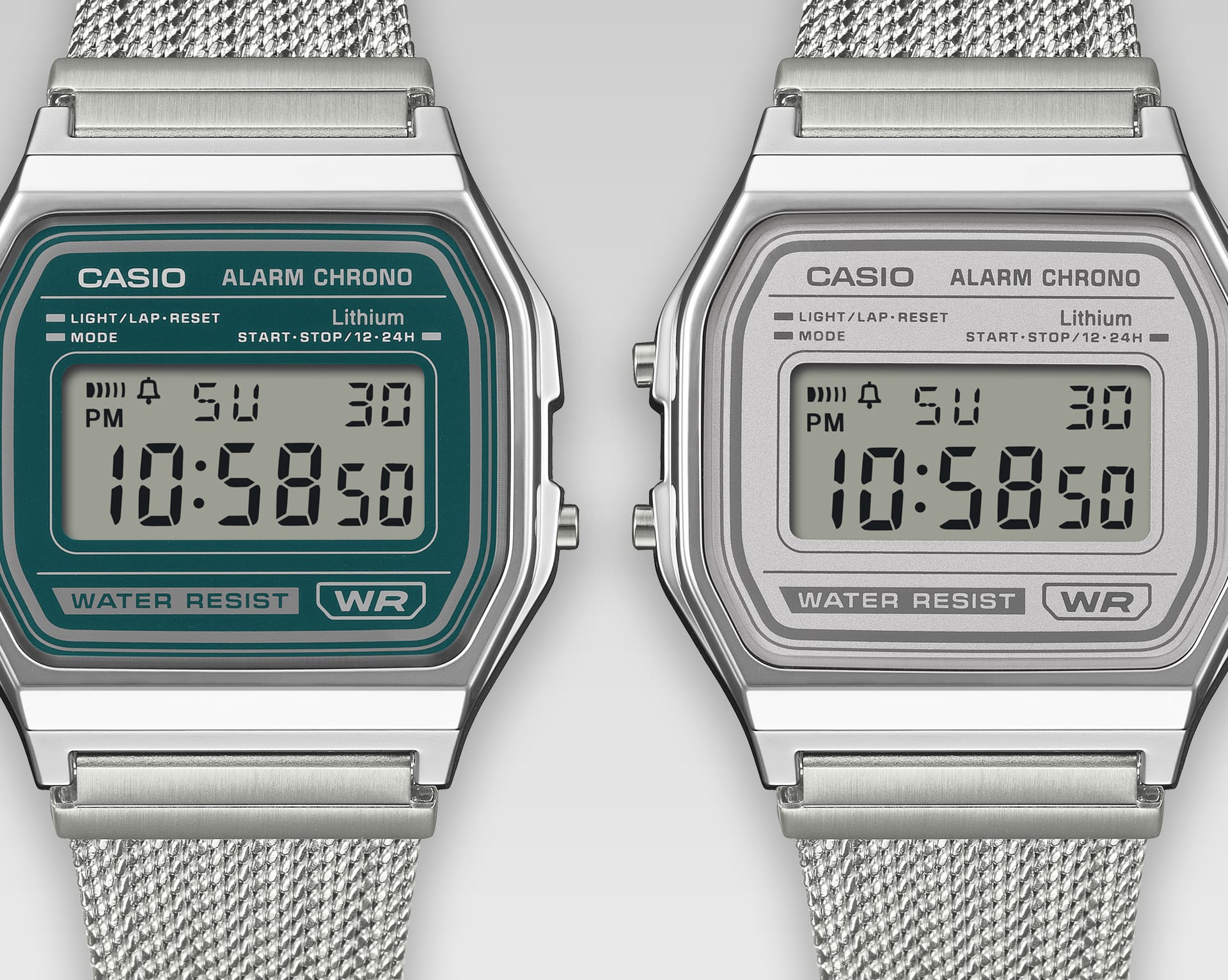 A158WEM-3 Reloj Casio unisex banda mesh - Acero Inoxidable Plateado