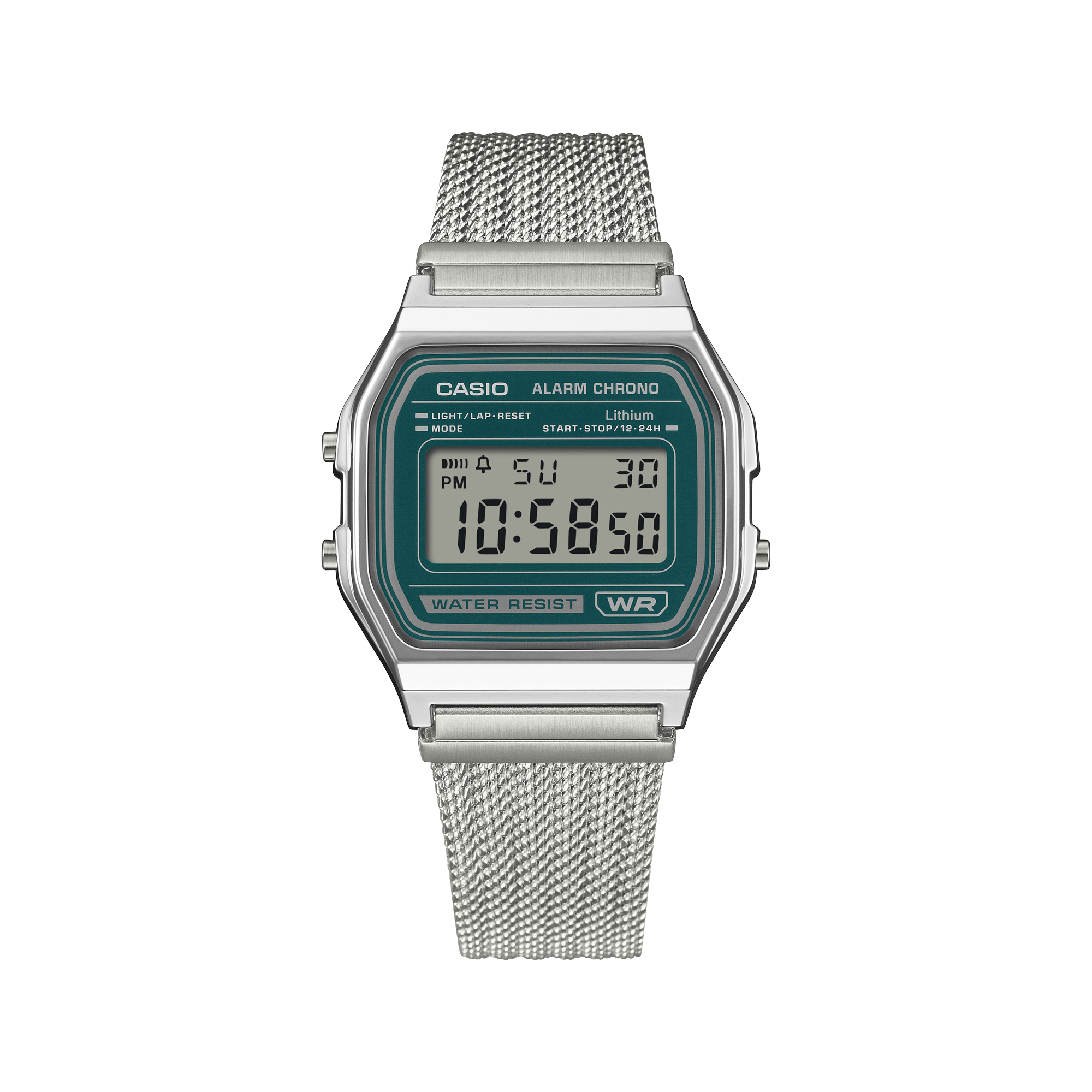 A158WEM-3 Reloj Casio unisex banda mesh - Acero Inoxidable Plateado