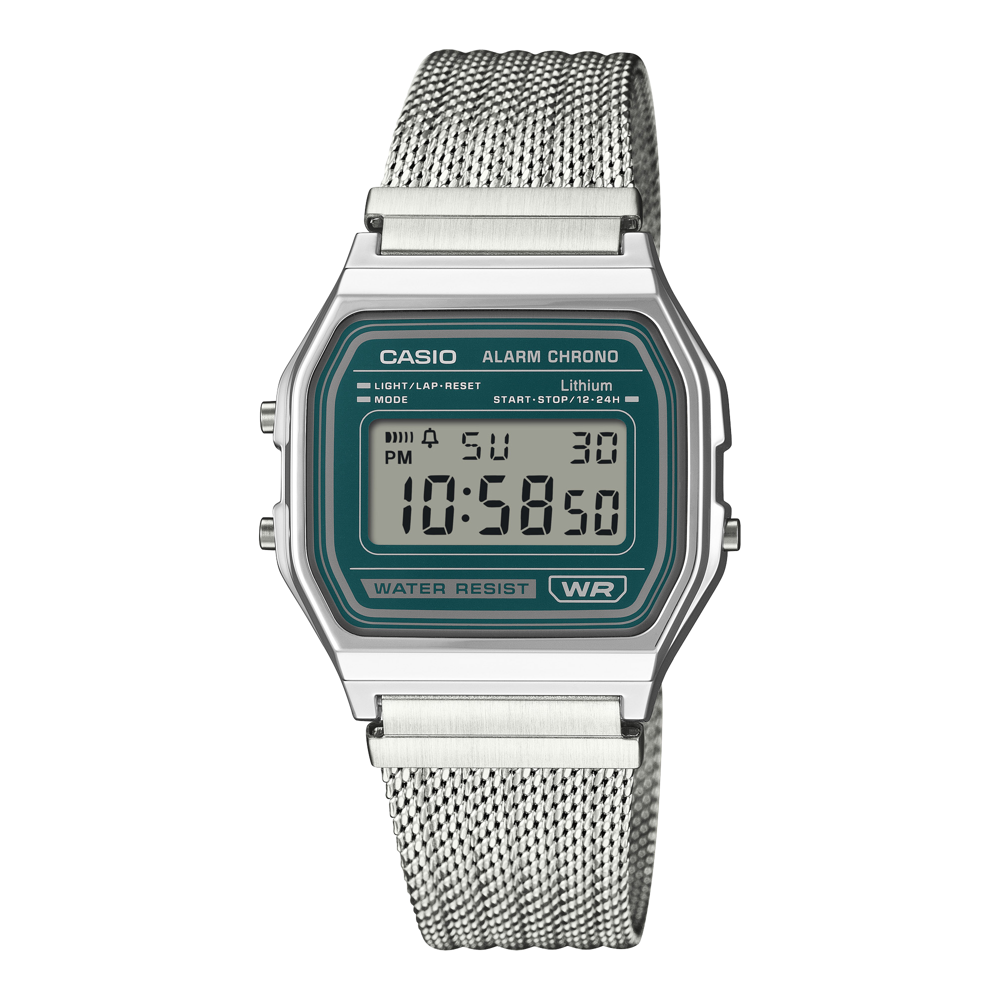 A158WEM-3 Reloj Casio unisex banda mesh - Acero Inoxidable Plateado