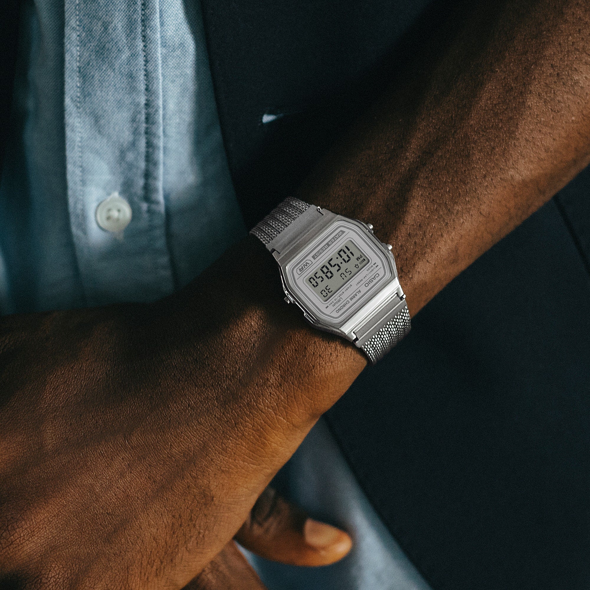 A158WEM-7 Reloj Casio unisex correa mesh - Acero Inoxidable Plateado