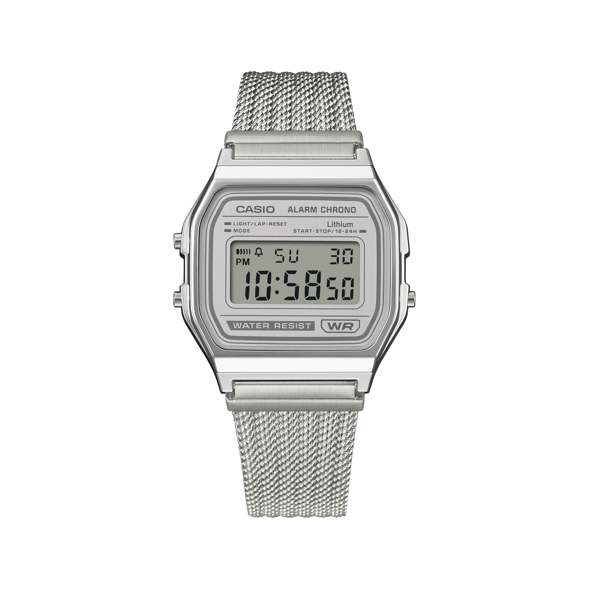 A158WEM-7 Reloj Casio unisex correa mesh - Acero Inoxidable Plateado