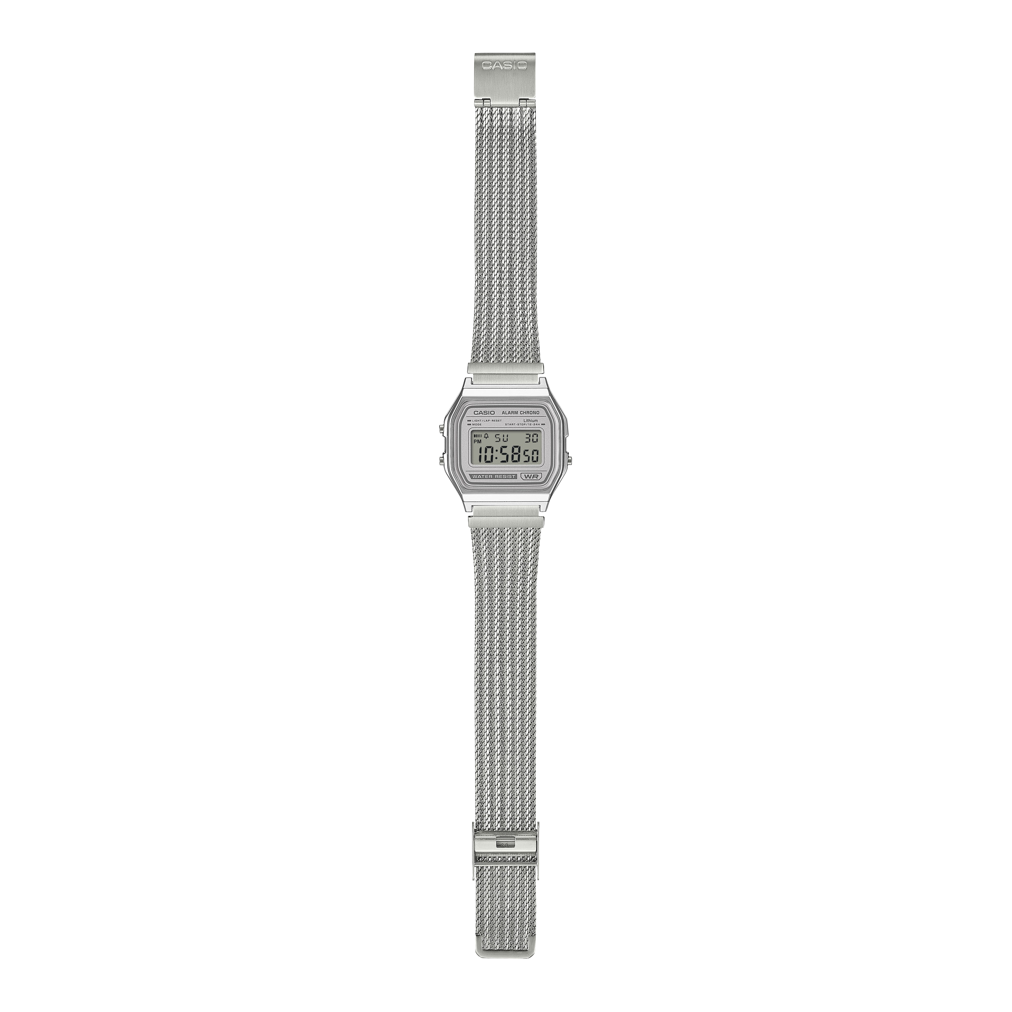 A158WEM-7 Reloj Casio unisex correa mesh - Acero Inoxidable Plateado